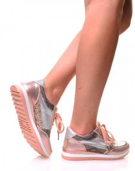 Metallic effect and pink glitter sneakers