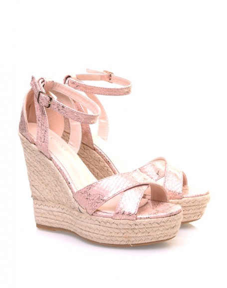 Metallic pink wedges with straps