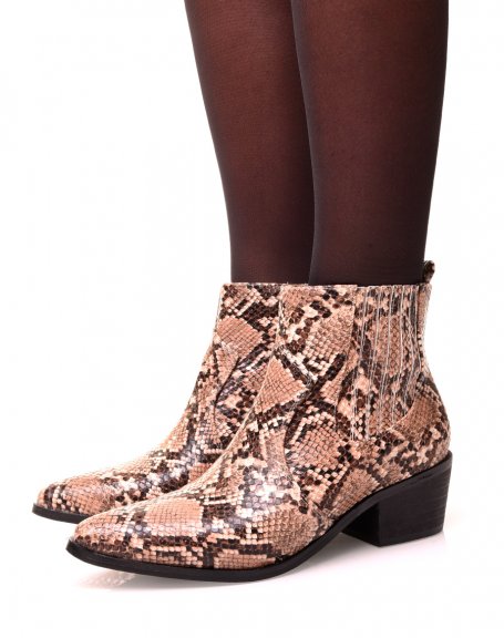 Mid-high heel python-effect cowboy boots
