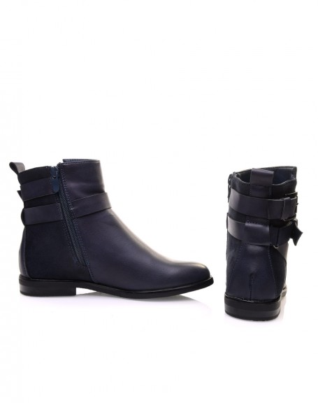 Mid-rise blue ankle boots with buckles