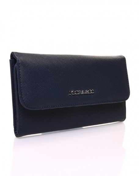 Midnight blue grained-effect wallet