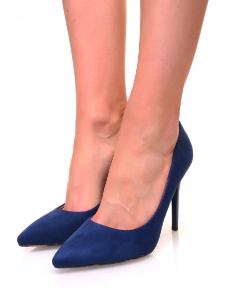 Midnight blue pumps in suede with leopard soles