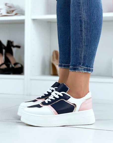 Midnight blue, white, pink and gold sneakers