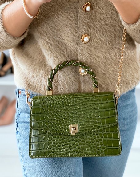 Mini green croc-effect handbag with gold details