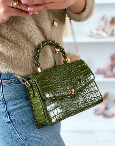Mini green croc-effect handbag with gold details