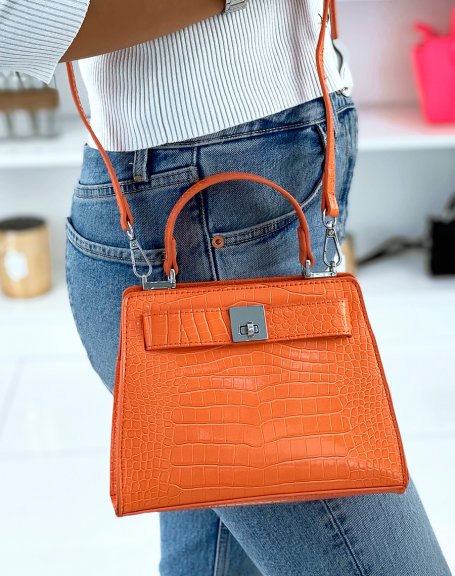 Mini orange croc-effect handbag