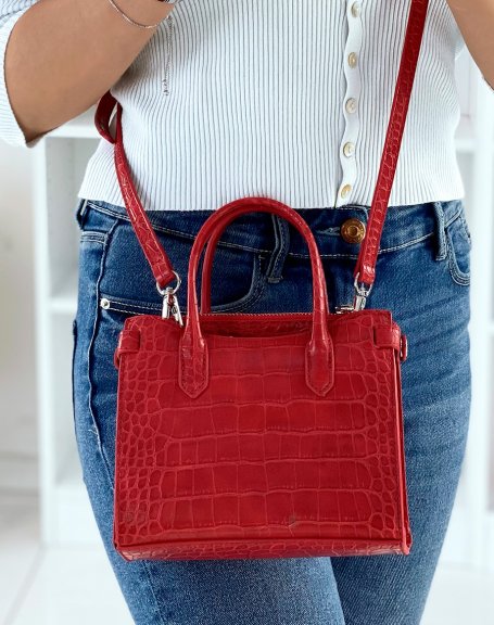Mini red croc-effect handbag