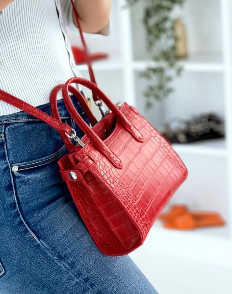 Mini red croc-effect handbag