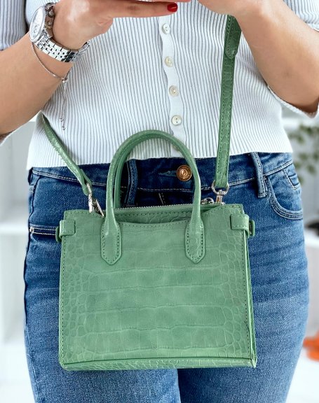 Mini sea green croc-effect handbag
