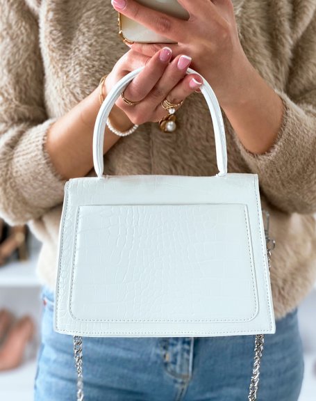 Mini white croc-effect trapeze handbag
