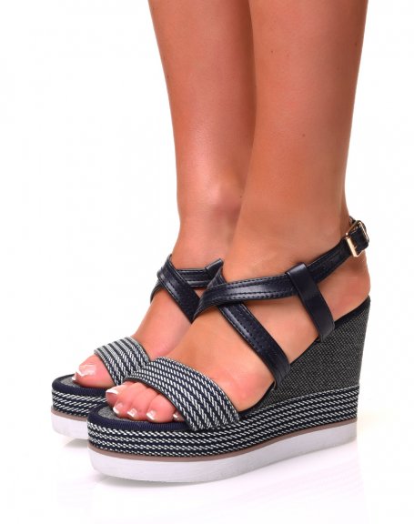 Multi-strap braided wedge sandals