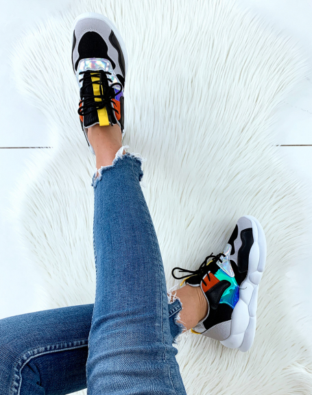 Multicolor black sneakers with cloud heel