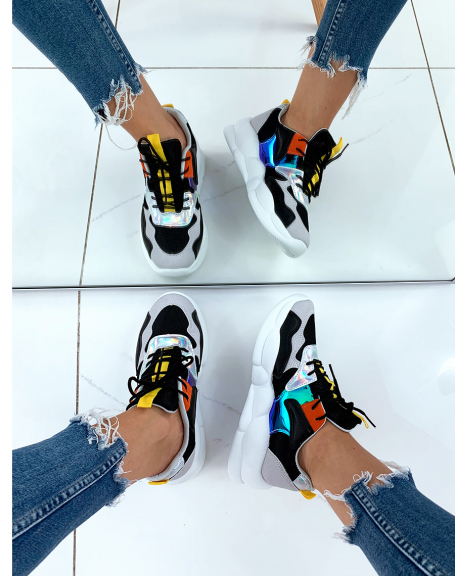 Multicolor black sneakers with cloud heel