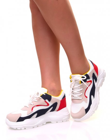 Multicolor suede and patent paneled sneakers