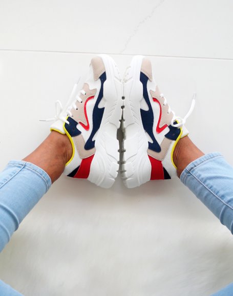 Multicolor suede and patent paneled sneakers