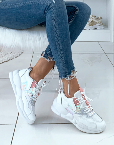 Multicolor white sneakers with cloud heel