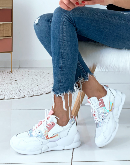 Multicolor white sneakers with cloud heel
