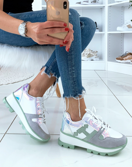 Multicolor white sneakers with metallic heel