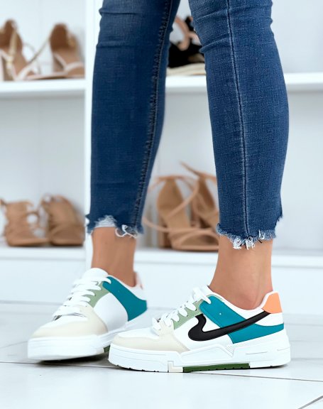 Multicolored white, beige and blue sneakers