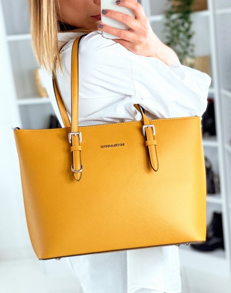 Mustard cabat type handbag in faux leather