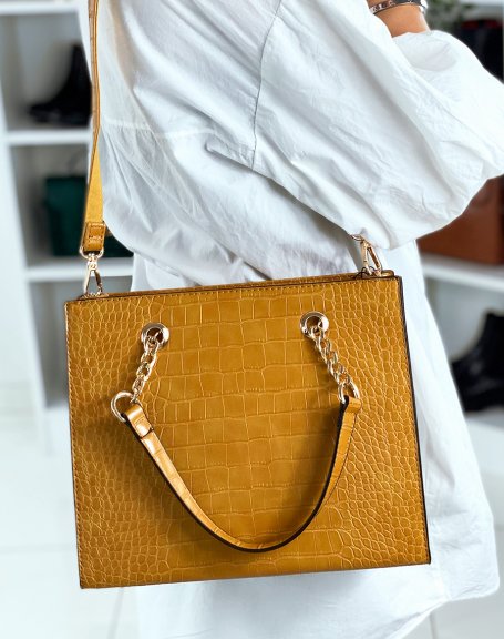 Mustard handbag with gold croc-effect detail