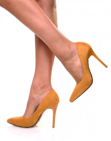 Mustard yellow suedette stiletto heel pumps
