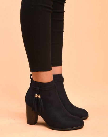 Navy blue ankle boots with heels & thin straps