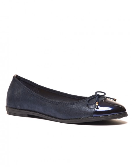 Navy blue ballerinas with shiny effect and metallic toe