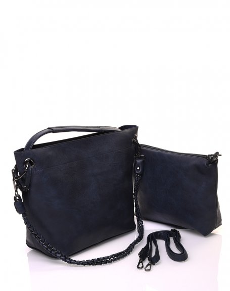 Navy blue handbag in faux leather effect with multiple handles
