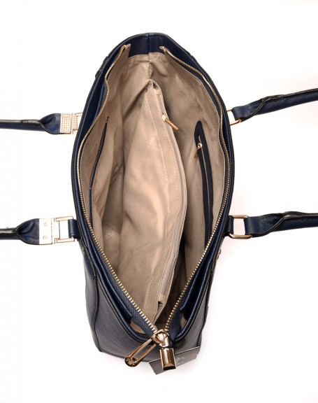 Navy blue handbag with handle details