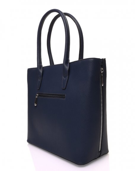 Navy blue handbag with zippers