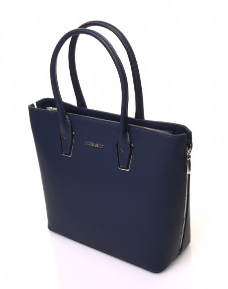 Navy blue handbag with zippers