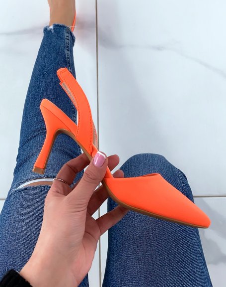 Neon orange stiletto open court shoes
