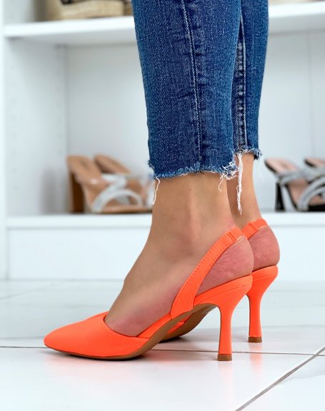 Neon orange stiletto open court shoes