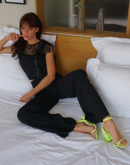 Neon yellow sandals with wide square heels