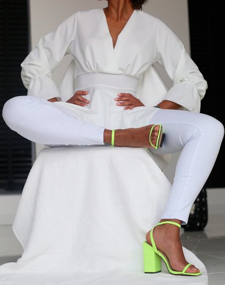 Neon yellow sandals with wide square heels