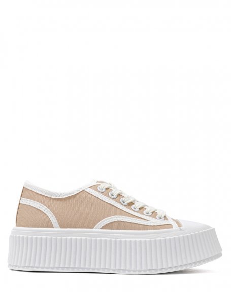 Nude and white low-top sneakers with thick sole