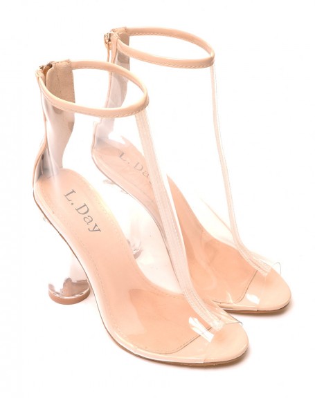 Nude transparent ankle boots with round transparent heel