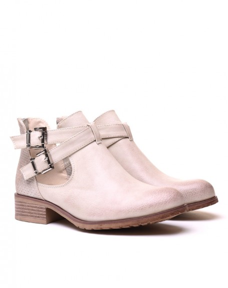 Off-white low cut openwork ankle boots with straps