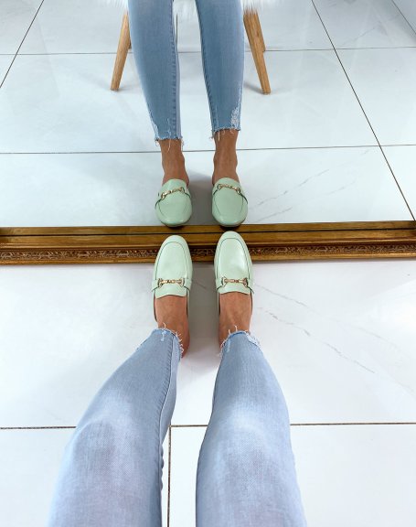 Open green and chain loafers