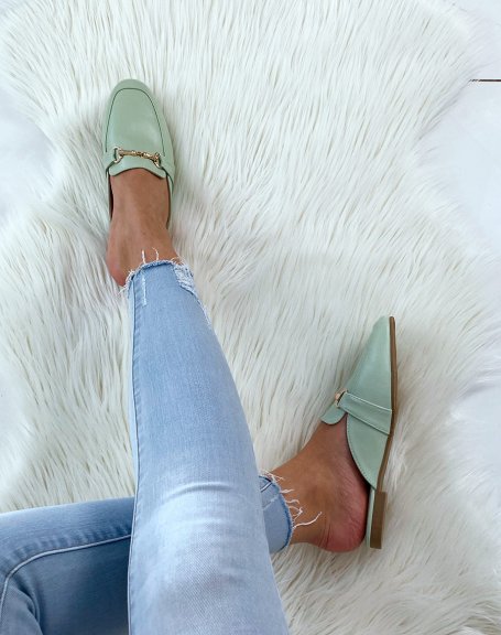 Open green and chain loafers