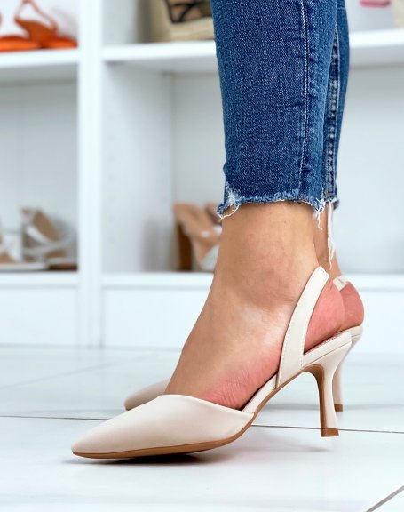 Open-toe beige pumps with stiletto heel