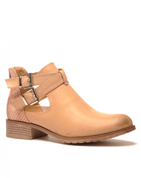 Openwork camel ankle boots with straps