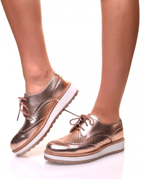Openwork rose gold derby shoes with wedge soles