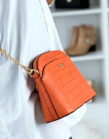 Orange croc-effect rounded pouch