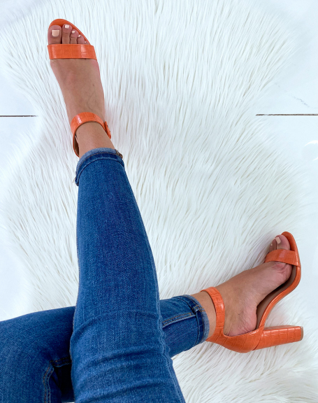 Orange croc-effect sandals with wide straps