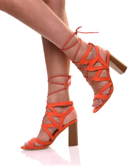 Orange lace-up sandals