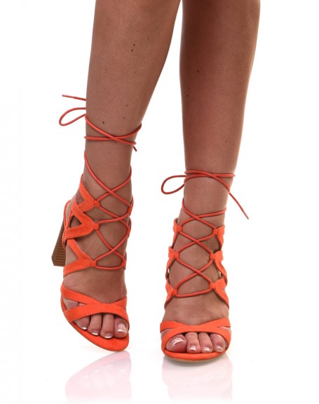 Orange lace-up sandals