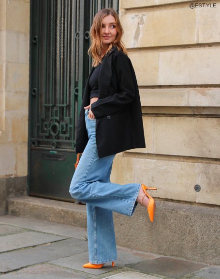 Orange mules with a pump-style heel