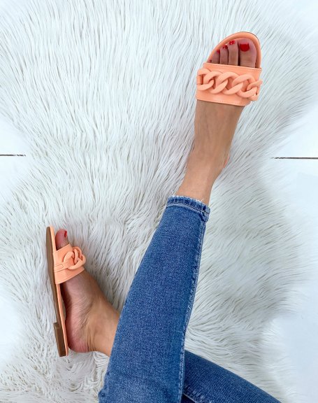 Orange mules with matte effect chain detail
